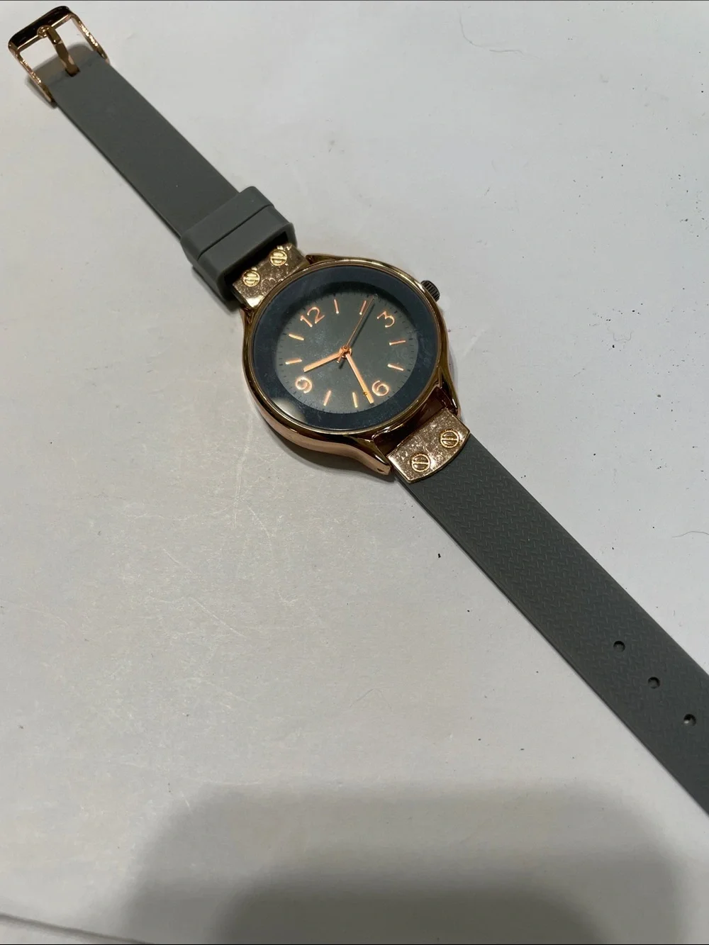 Rose Gold Watch with Gray Dial.  Needs Battery.